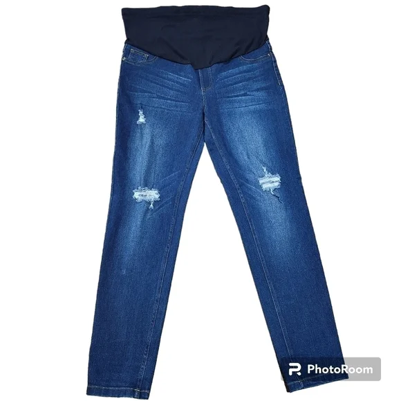 JVINI Fashion Maternity Skinny Distressed Jeans, Blue - Picture 2 of 12